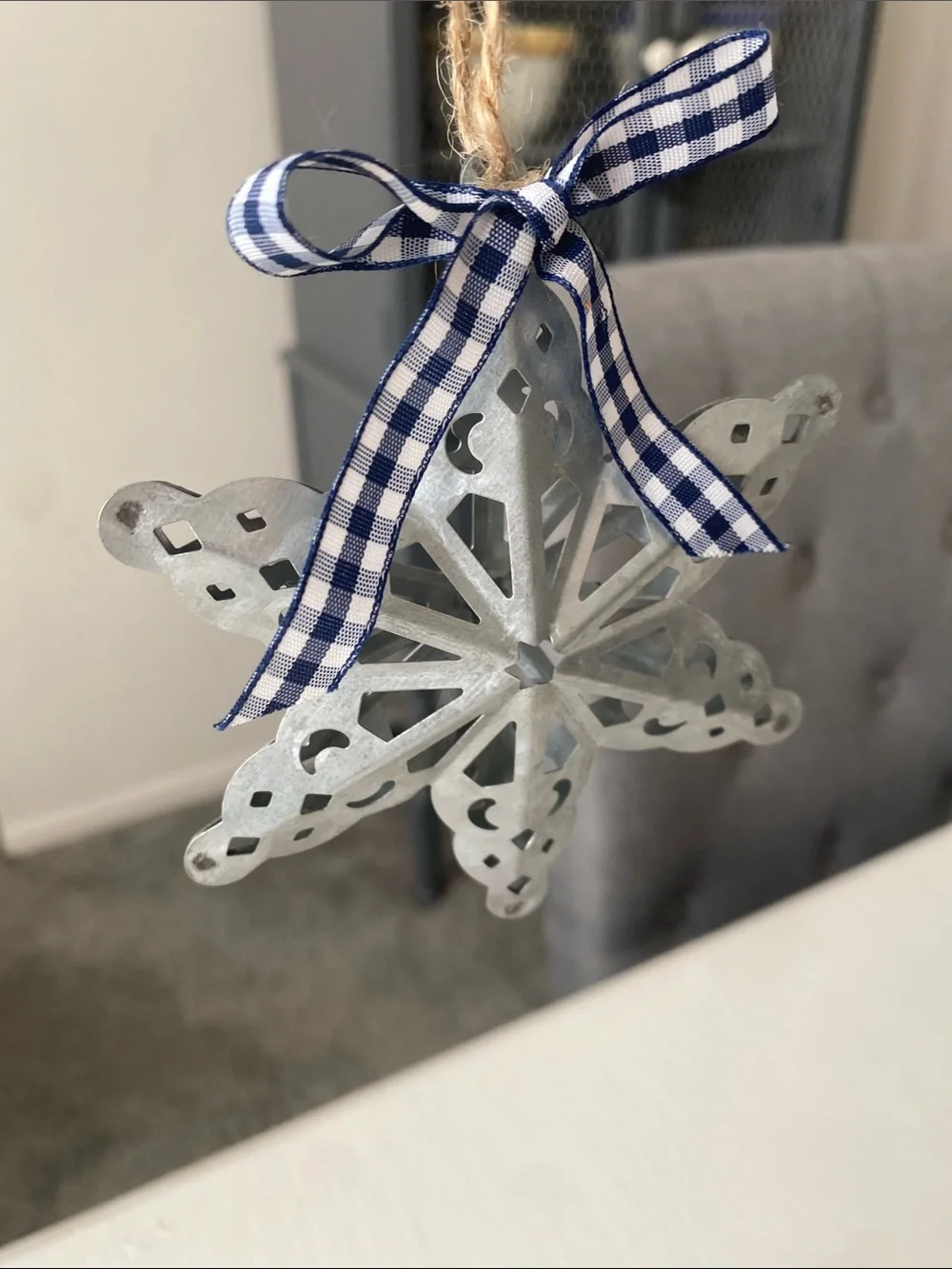 Set of 3 Rustic Ornaments, Red Cardinal, White Truck, Silver Metal 3D Snowflake